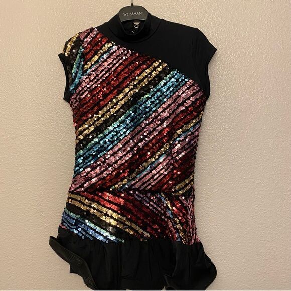 Weissman Dance costume dress black colorful sequin Paparazzi 11615 Child XLC - Picture 2 of 10